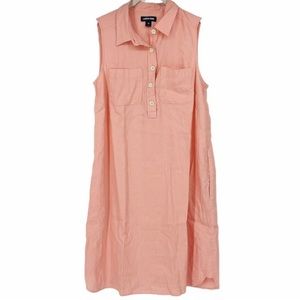 Lands End Linen Collared A-Line Sleeveless Dress